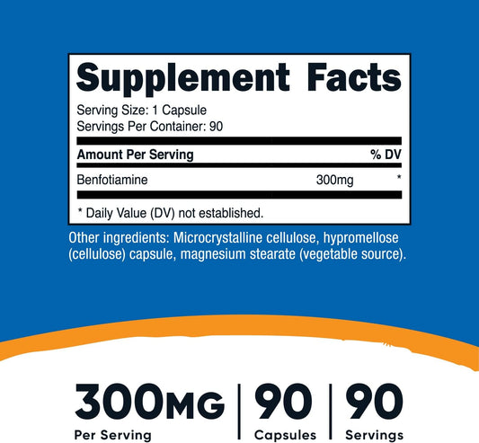 Nutricost Benfotiamine 300mg, 90 Capsules - Gluten Free, Non-GMO, and Vegetarian Friendly