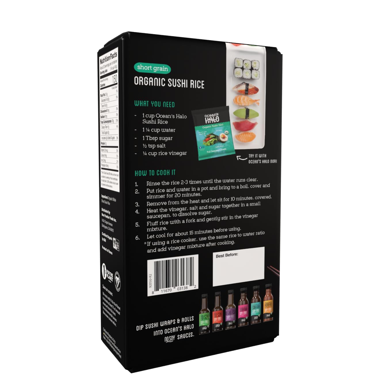 Ocean'S Halo Organic Short Grain Sticky Rice, 32 Oz. : Grocery & Gourmet Food