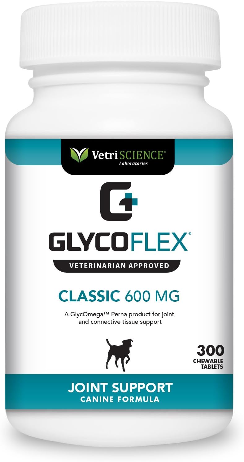 VetriScience GlycoFlex Classic Hip and Joint Supplement with Green Lipped Sea Mussel for Dogs, 600 Mg, 300 Chewable Tablets