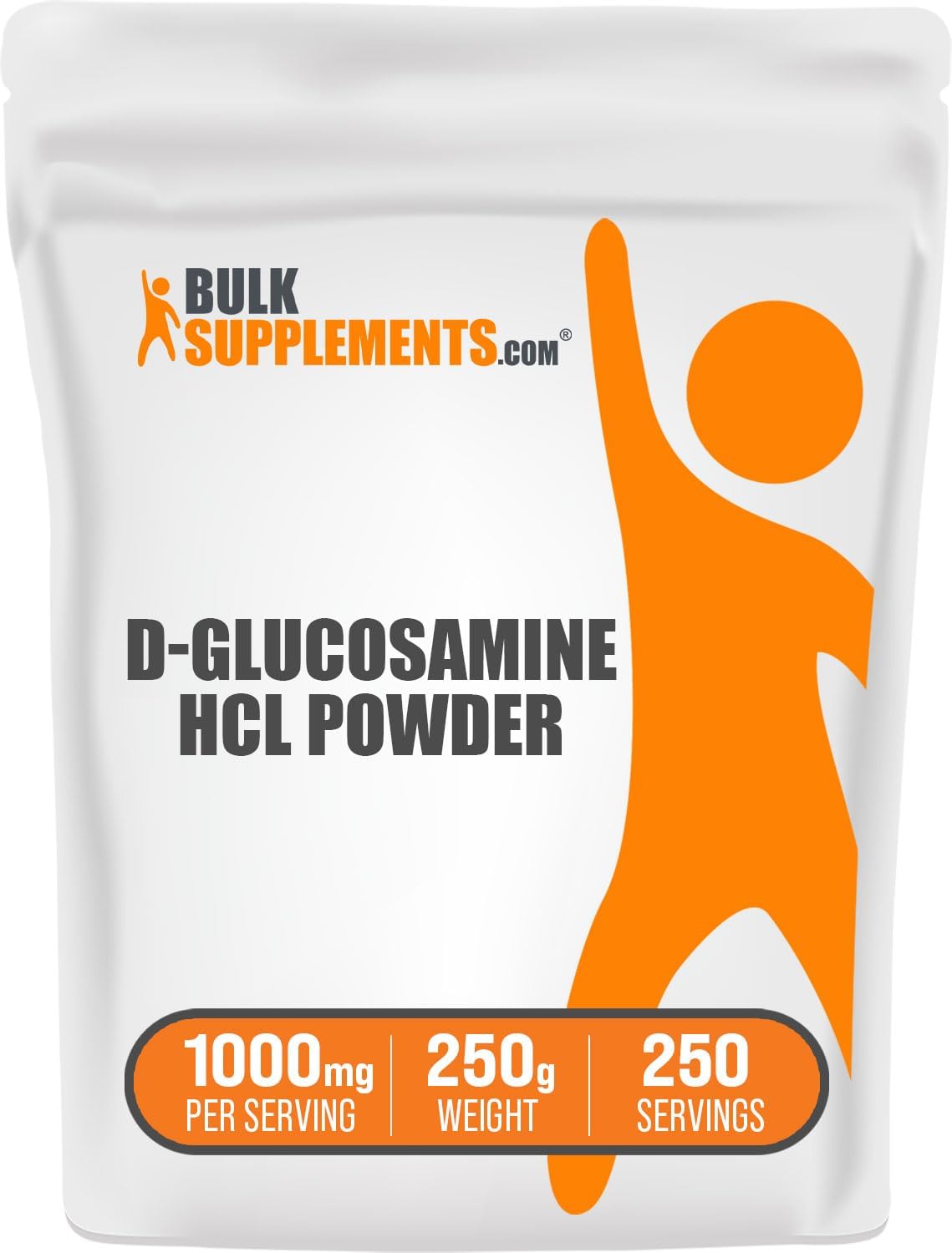 BulkSupplements.com Glucosamine HCl Powder - Glucosamine 1000mg, Glucosamine Supplement, Glucosamine Powder - Gluten Free, 1000mg per Serving, 250g (8.8 oz) (Pack of 1)