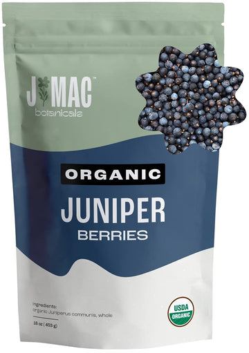 J MAC BOTANICALS, Organic Whole Juniper Berries, Certified Organic by Organic Certifiers, Inc. USDA organic Juniper Berry. Herbal infusions, seasoning beef, pork, turkey brine, soups, cocktail bombs