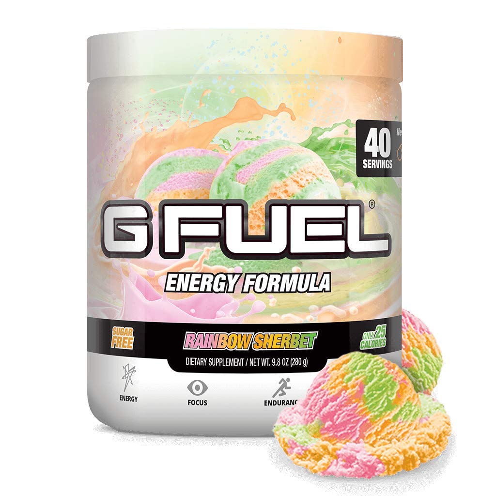 G Fuel Rainbow Sherbet Energy Powder, Sugar Free, Clean Caffeine Focus Supplement, Water Mix, Focus Amino, Vitamin + Antioxidants Blend - 9.8 Oz (40 Servings)