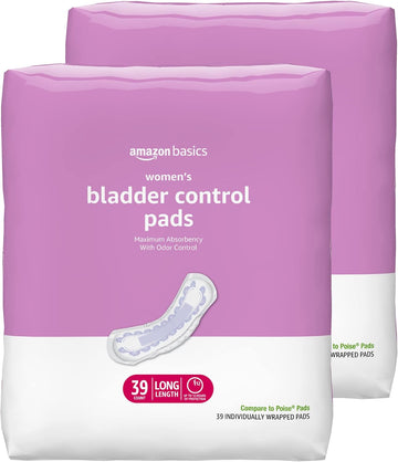 Amazon Basics Women'S Incontinence Pads, Bladder Control & Postpartum, Maximum Absorbency, Unscented, 78 Count, (2 Packs Of 39)