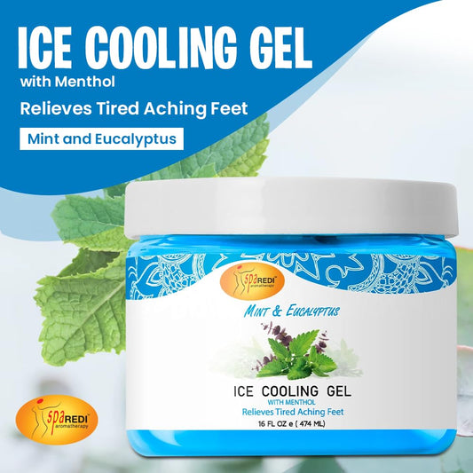 Spa Redi - Massage Cooling Gel For Pedicure, Mint And Eucalyptus Oil With Menthol 16 Oz, Peppermint Extract - Professional Strength Pedicure Foot And Leg Ice Cooling Gel Massage Therapy