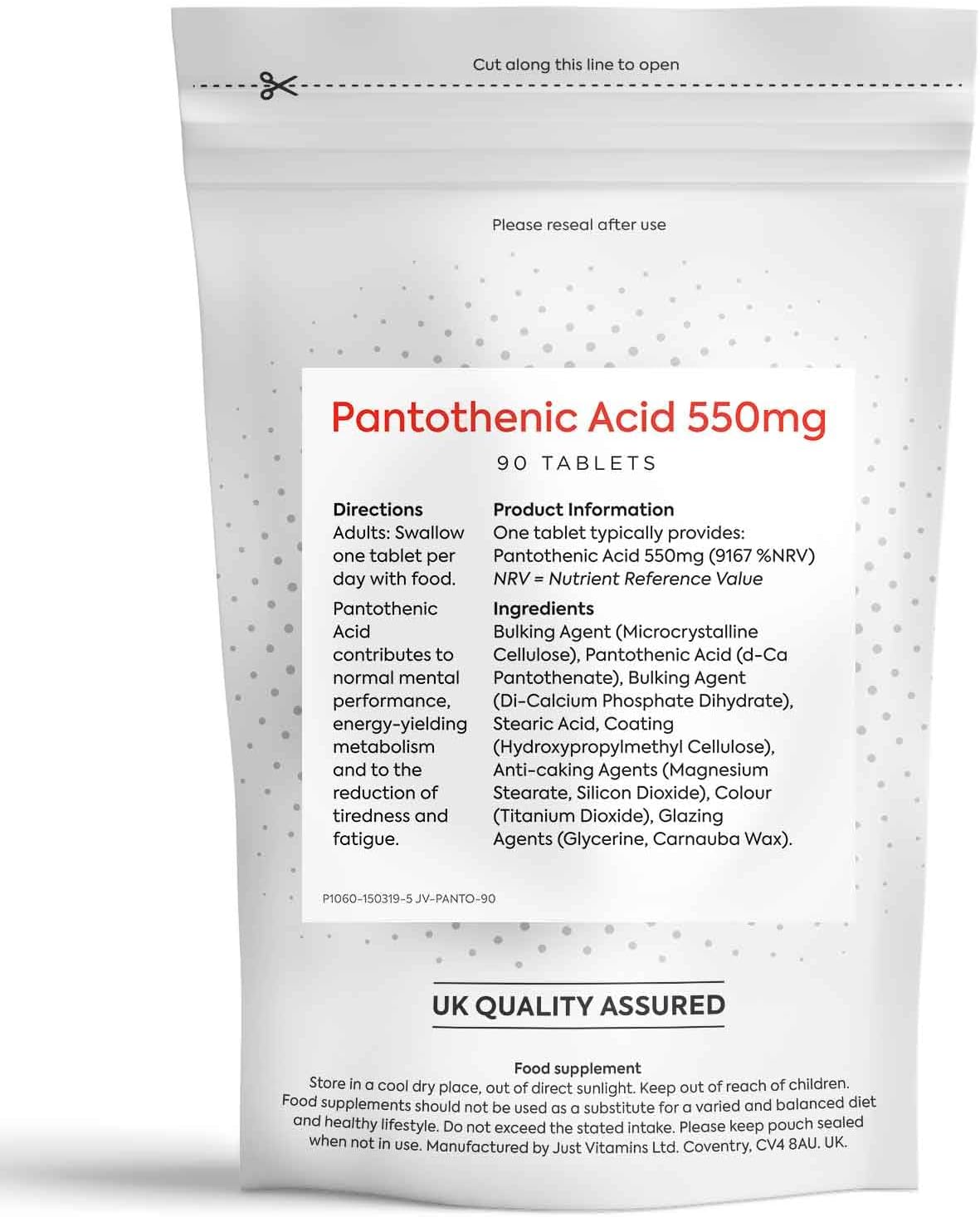 Just Vitamins Pantothenic Acid (Vitamin B5) 550mg 90 Tablets : Amazon.co.uk: Health & Personal Care