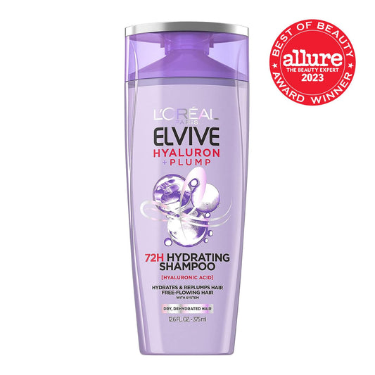 L'Oreal Paris Elvive Hyaluron Plump Hydrating Shampoo For Dehydrated, Dry Hair Infused With Hyaluronic Acid Care Complex, Paraben-Free, 12.6 Fl Oz