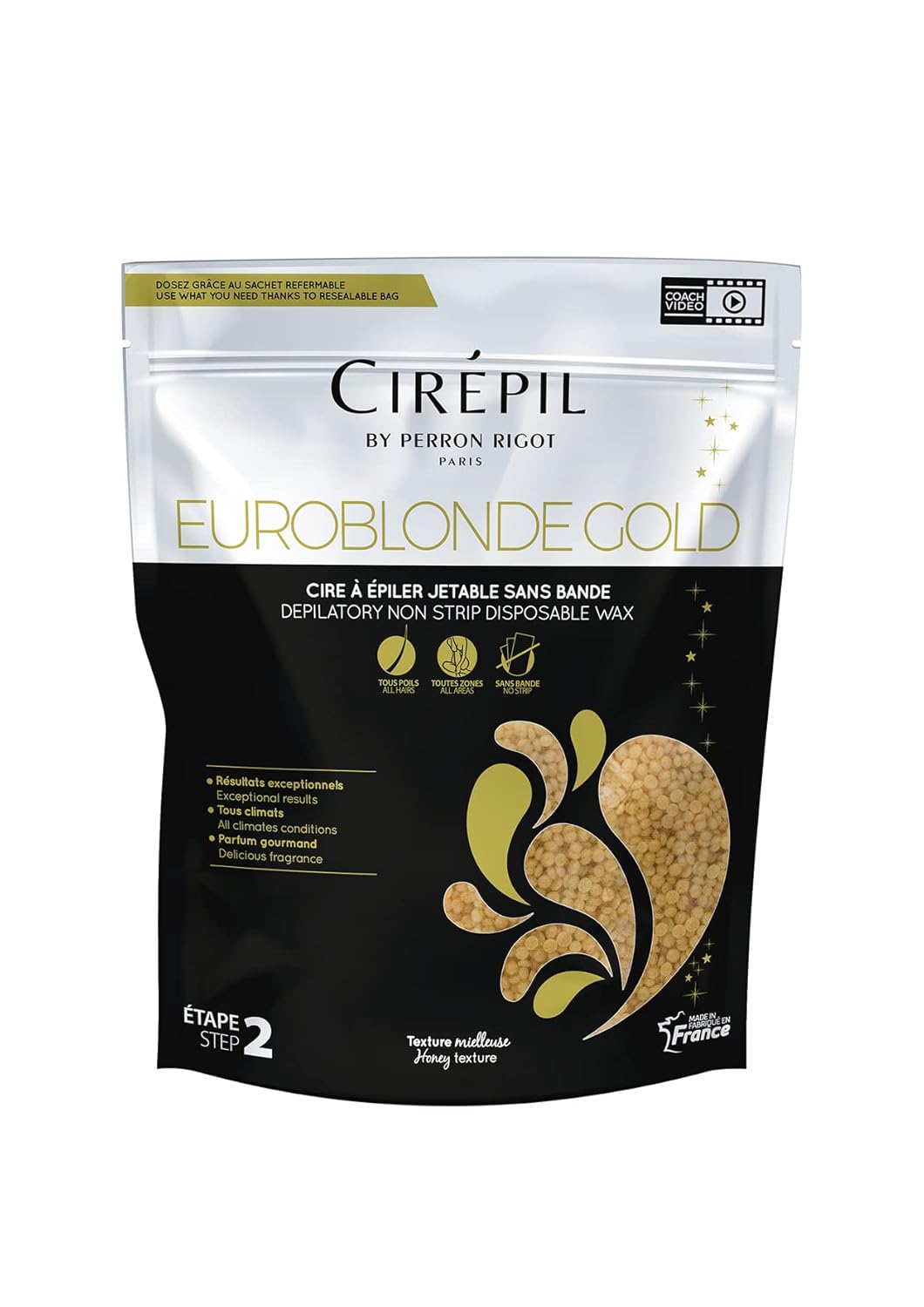 Cirepil - Euroblonde Gold - 800G / 28.22 Oz Wax Beads Bag - Light Monoi Scent - Ultra Fluid Gel Texture - All-Purpose & Easy Removal