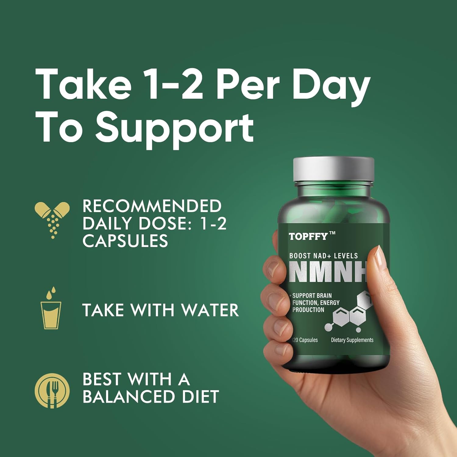 Topffy Nmn Supplement Alternative-Nmnh (Dihydronicotinamide Mononucleotide) 500Mg Per Serving- For Boost Nad+ Levels, Anti-Aging, Energy And Concentration, 120 Capsules