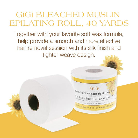 GiGi Bleached Muslin Roll for Hair Waxing/Hair Removal, 40 yd