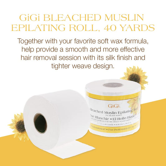 Gigi Bleached Muslin Roll For Hair Waxing/Hair Removal, 40 Yd