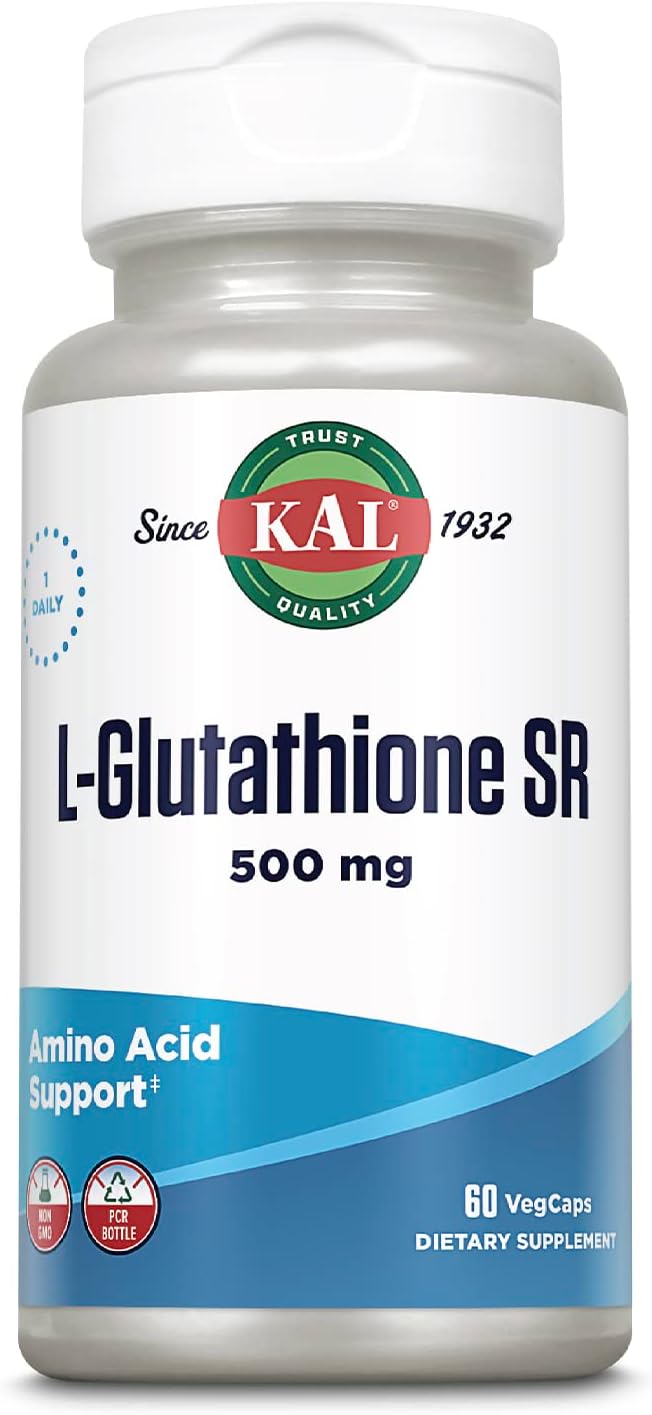 KAL L-Glutathione SR, Reduced Glutathione Supplement, High Absorption Antioxidant Supplement, Lab Verified, 60-Day Guarantee, 60 Servings, 60 VegCaps