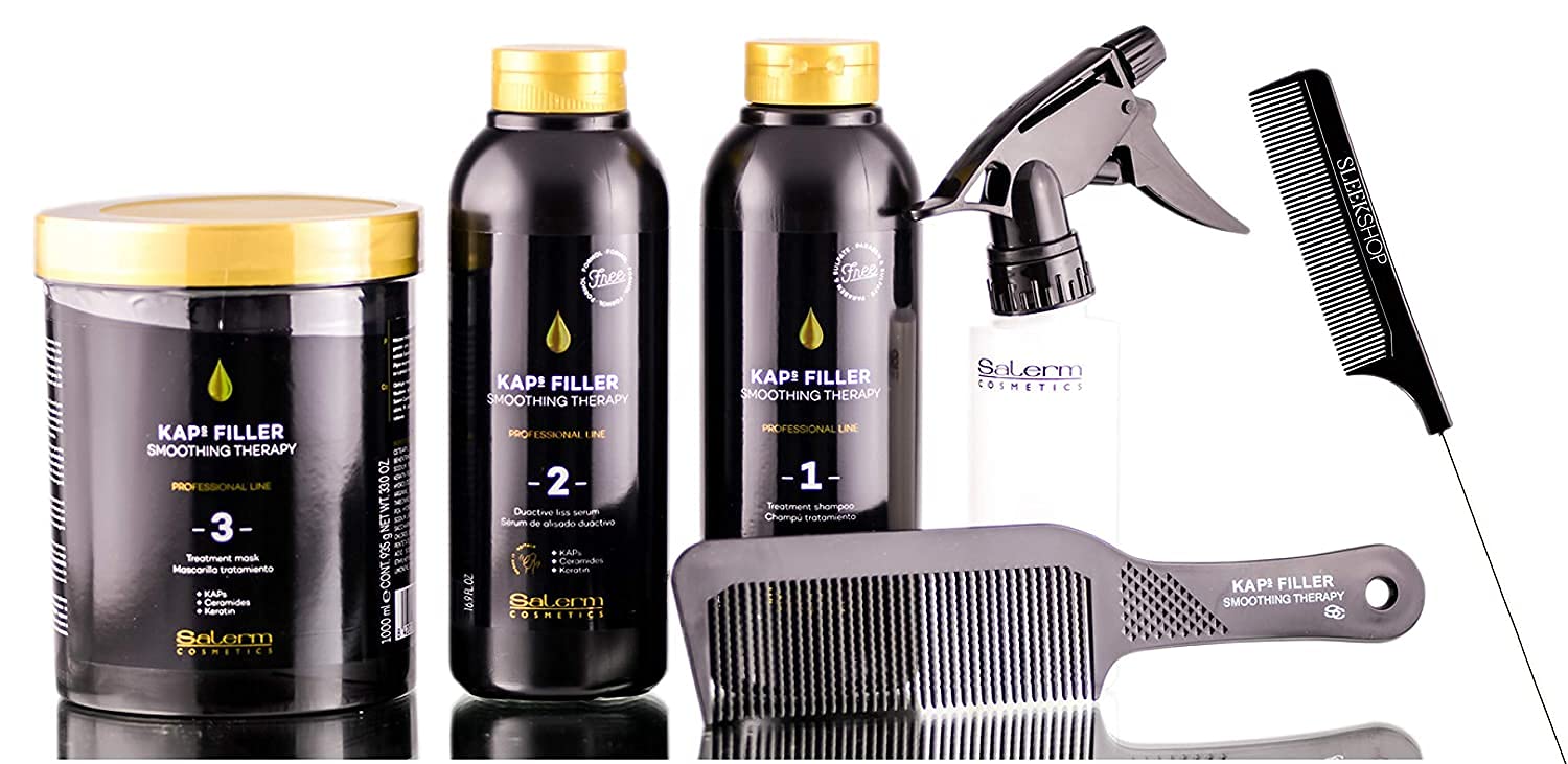 Salerm Cosmetics Kaps Filler Smoothing Therapy 6-Piece Professional Kit (W/Sleek Comb) Kap + Ceramides + Keratin (Pro Kit) : Beauty & Personal Care