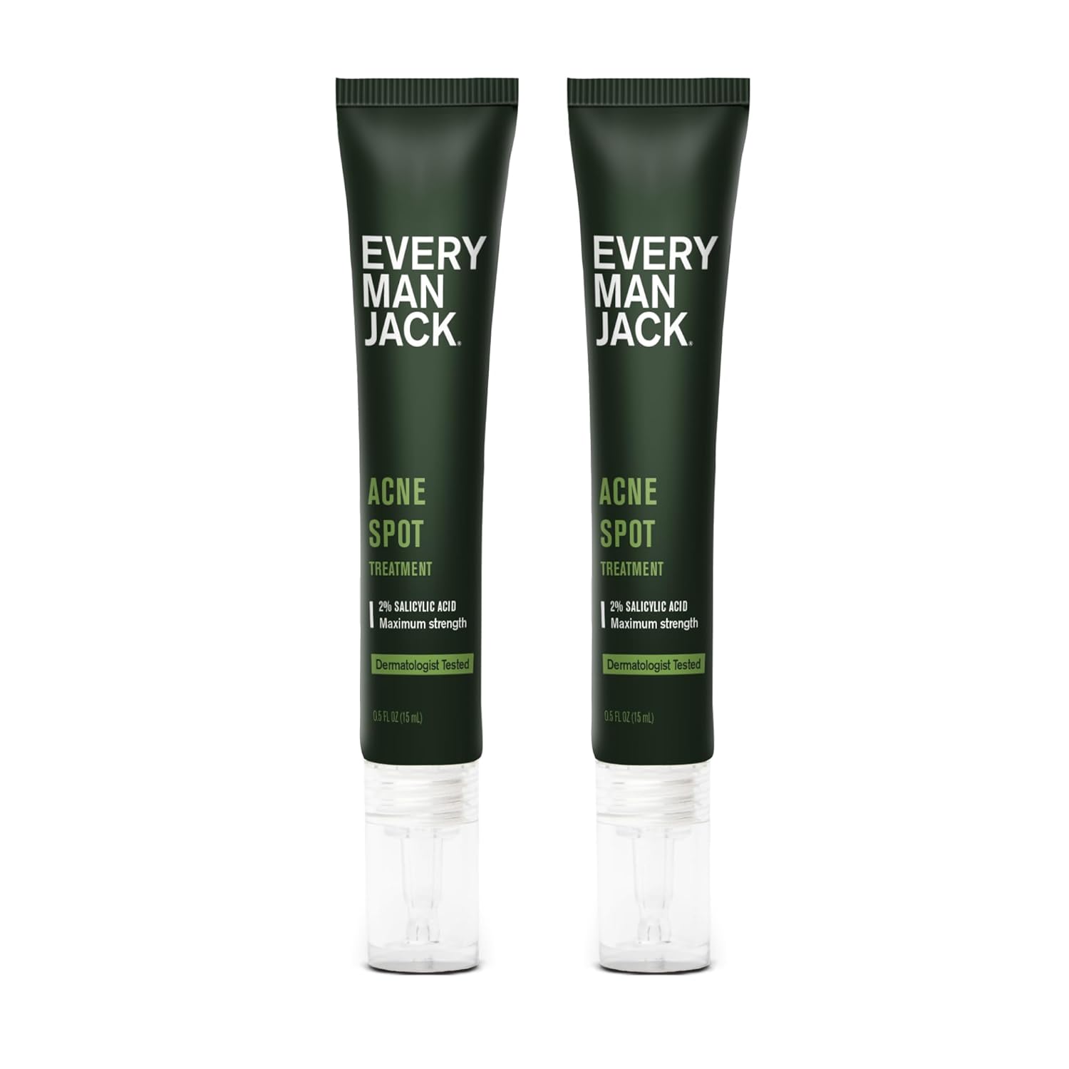 Every Man Jack Acne Spot Treatment - Maximum Strength, Fast Absorbing Skin Clearing Serum - 2% Salicylic Acid, Activated Charcoal, Niacinamide - Target Acne & Blemishes, Reduce Redness - 0.5Oz 2 Pack