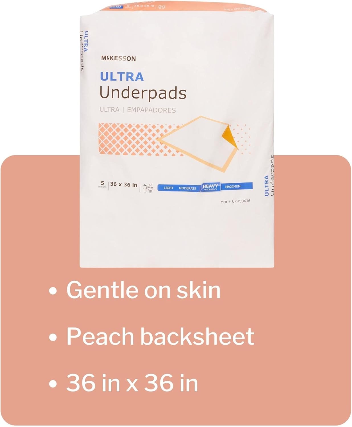 McKesson Ultra Underpads, Adult Incontinence Bed Pads, Chux, Disposable, Heavy Absorbency, 36 in x 36 in, 5 Count : Health & Household