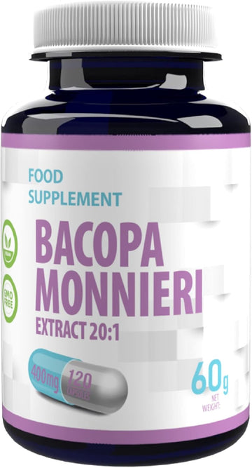 Hepatica Bacopa Monnieri (Brahmi) Extract – 8000Mg Equivalent (400Mg 20:1 Extract) | 120 Vegan Capsules | High-Strength Brain, Memory & Cognitive Support | 3Rd Party Lab Tested | Gluten-Free, Non-Gmo