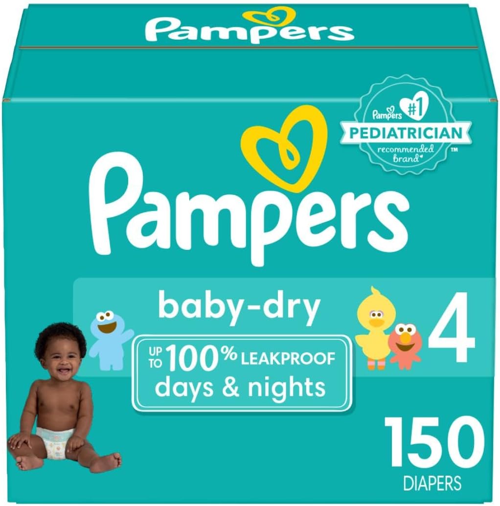 Pampers Baby Dry Diapers - Size 4, 150 Count, Absorbent Disposable Diapers