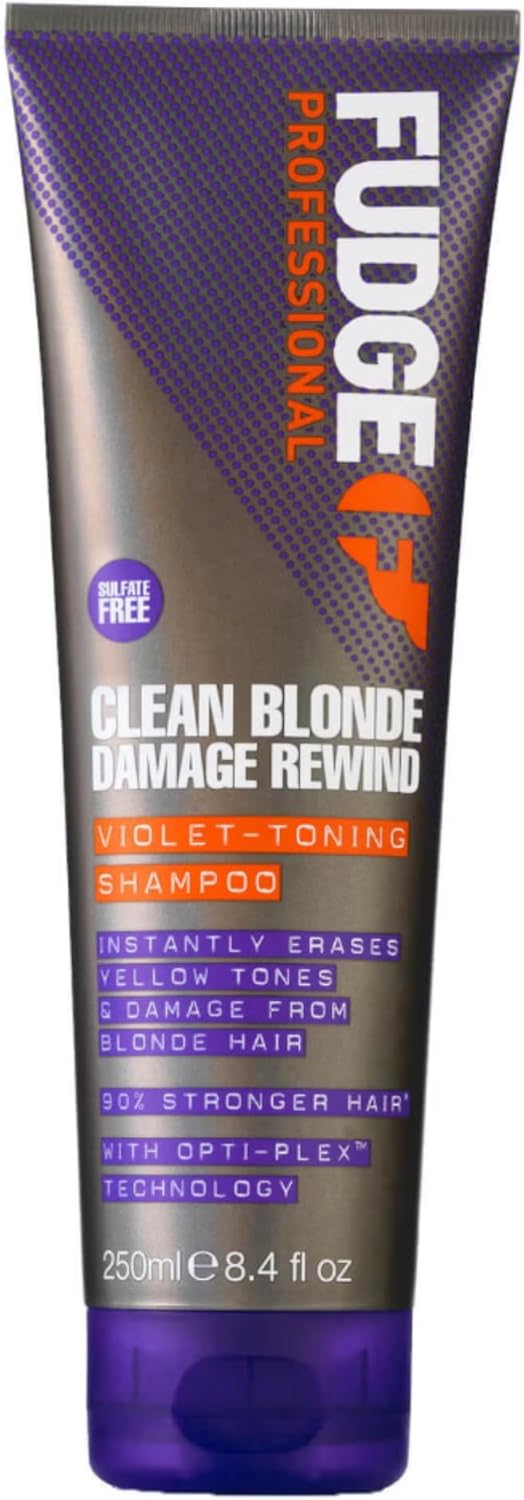Fudge Professional Clean Blonde Damage Rewind Haircare Duo, Intense Purple Toning Routine, Shampoo And Conditioner Set For Blonde Hair, 2 X 250 Ml