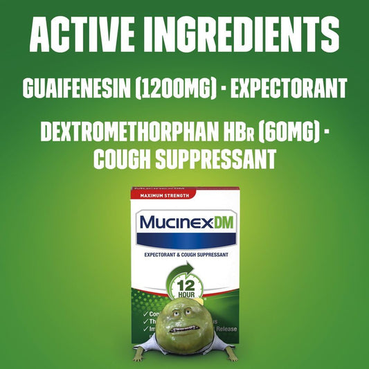 Mucinex Dm Maximum Strength 12-Hour Expectorant And Cough Suppressant Tablets, 28 Count