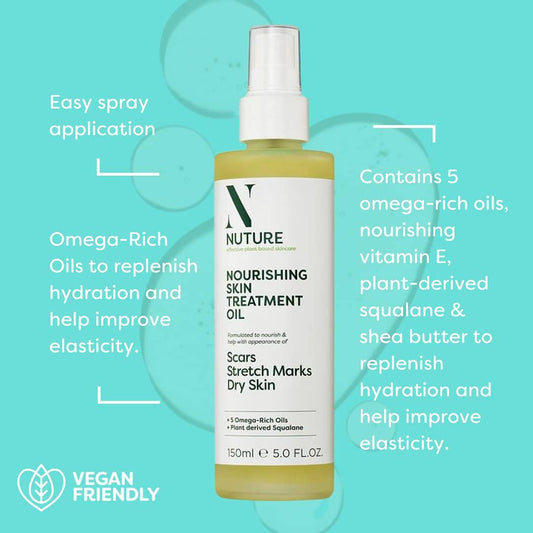 Nuture Nourishing Skin Treatment Oil 150Ml | Improves The Appearance Of Scars & Stretch-Marks | Omega-Rich Oils | Face & Body | Absorbs Quickly | Antioxidants | Soothed & Softened