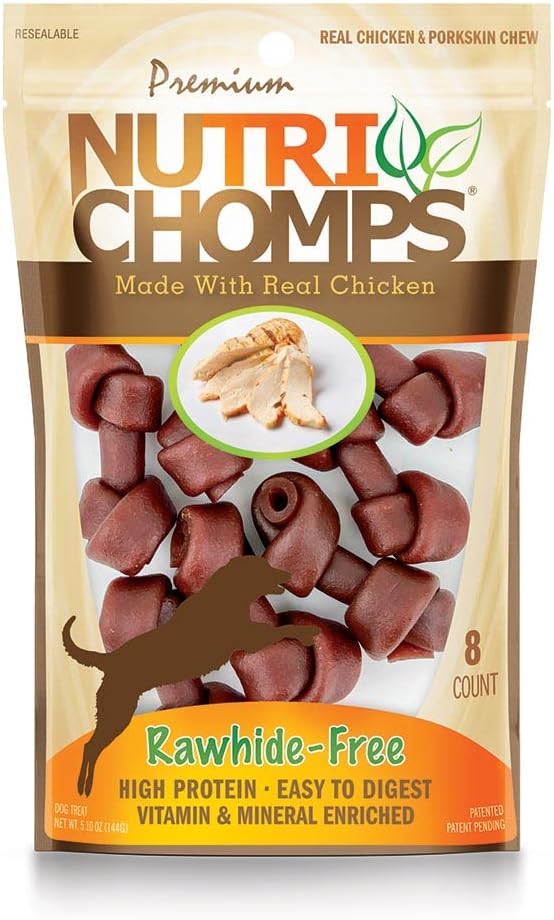Nutrichomps Dog Chews, 2.5-Inch Knots, Easy To Digest, Rawhide-Free Dog Treats, 8 Count, Real Chicken Flavor