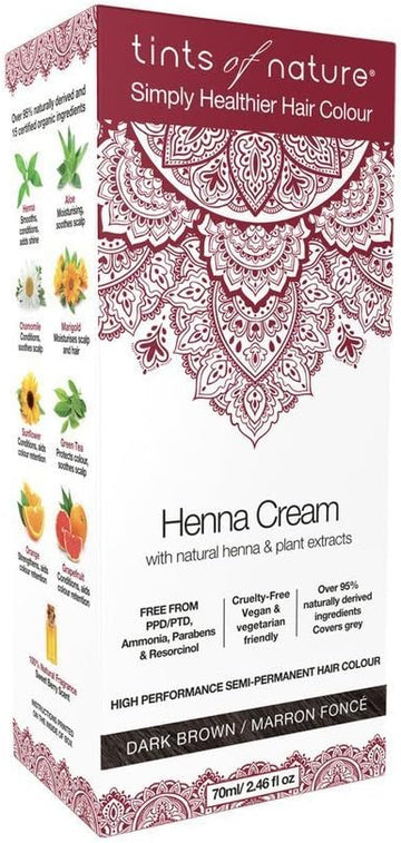 Tints of Nature Dark Brown Semi-Permanent Henna Cream Hair Colour, Ammonia-Free and 95% Natural, 70ml : Amazon.co.uk: Beauty
