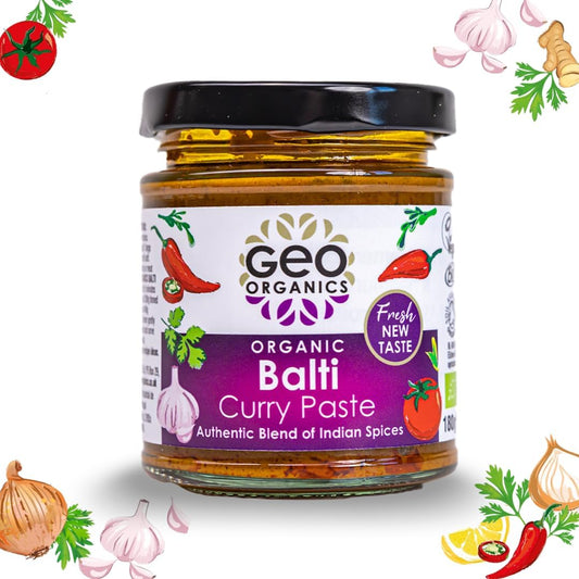 Geo Organics Balti Curry Paste 180G (Pack Of 1) Serves 4 | Organic Curry Paste | Certified Organic & Vegan Friendly | Authentic Restaurant Recipe Base Indian Balti Vegan Food