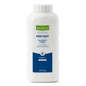 Medline Remedy Essentials Cornstarch Powder (4 Oz Bottle), 36 Count, Fresh Scent, Talc Free, Travel Size, Skin Care, Absorbs Sweat, Soothes, Reduces Friction & Chafing, For Adults, Feet, Groin