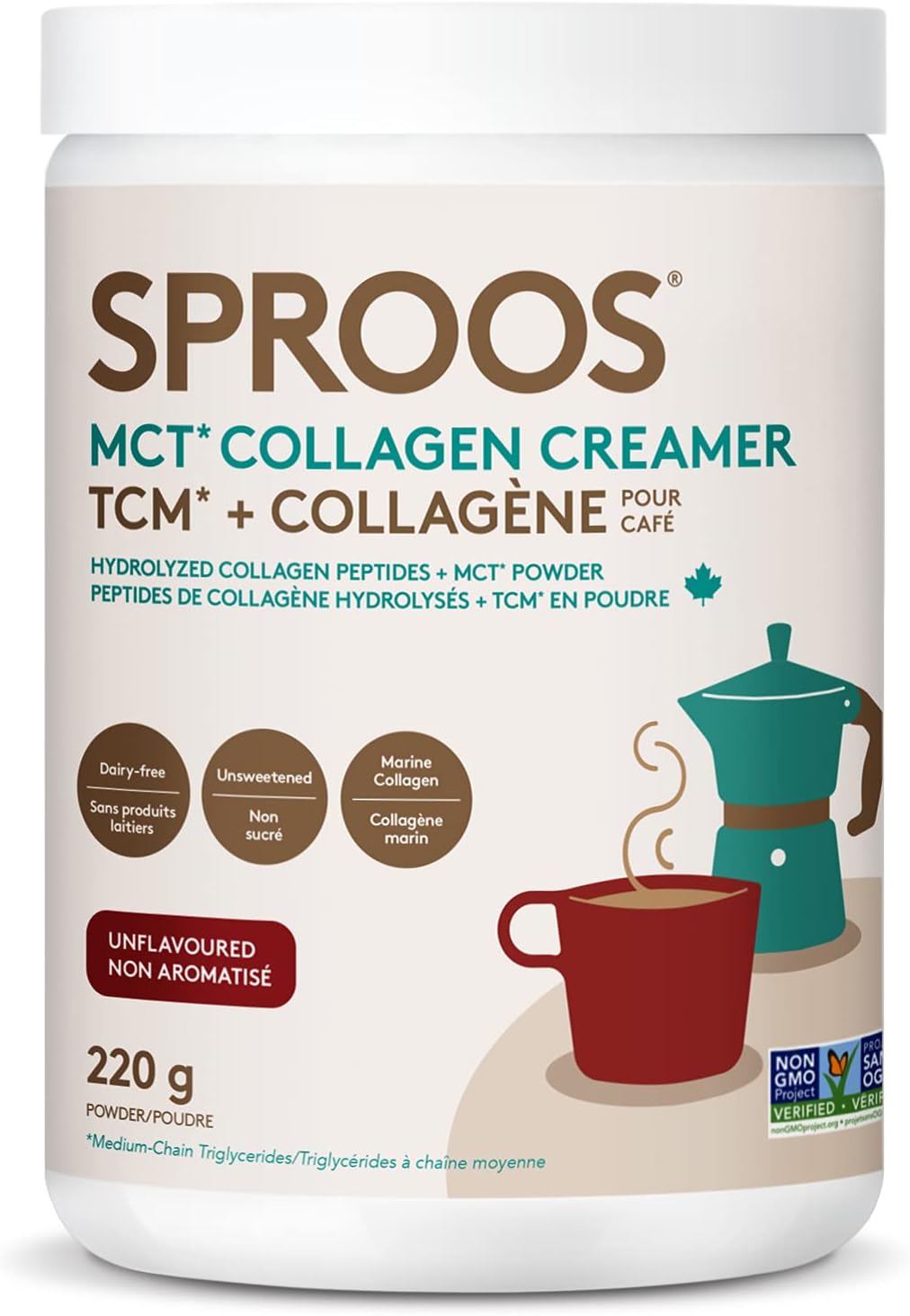 Sproos Keto Creamer Beverage Mct Powder, Coconut Oil, Grass-Fed Butter & Organic Ghee-Healthy Fats, Optimal Brain Health Creamy, Buttery Flavour-Sugar Free-22-Day Supply, White, 220 G