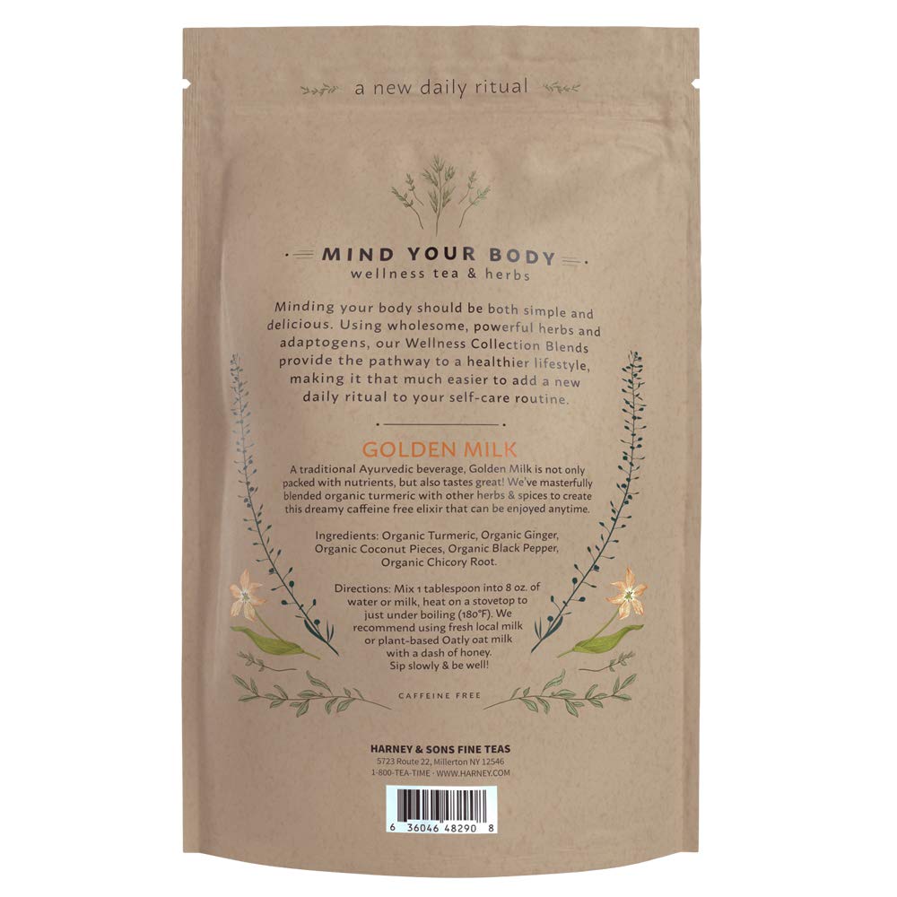 Harney & Sons Golden Milk Powder| Wellness Blend With Turmeric, Ginger, Coconut & Spices, 10 Oz Bag