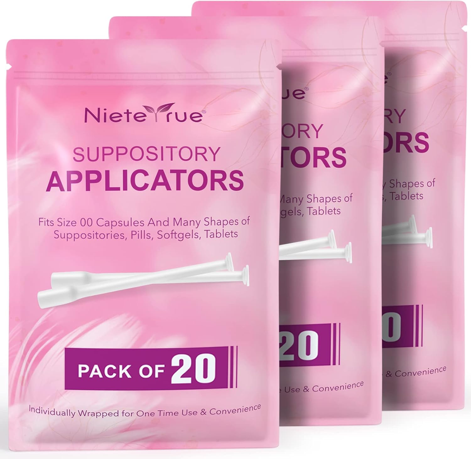 (60 Counts) Nieteyrue Suppository Applicator for Women Fit to Size 00 Cap-sules Soft Tip Auxiliary Tool for Pills Feminine Care Tablet Applicators Individually Wrapped