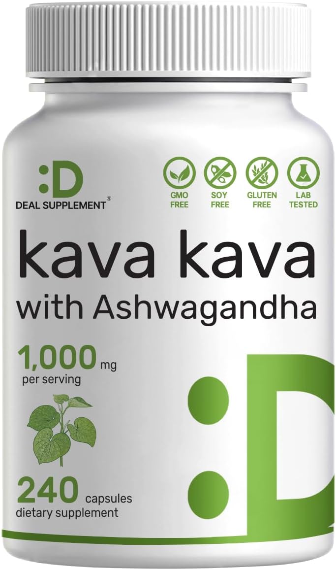 Kava Kava Supplement 750Mg Per Serving, 240 Capsules, 4 Months Supply – Kava Kava Root Extract With Ashwagandha Root Powder – Non-Gmo