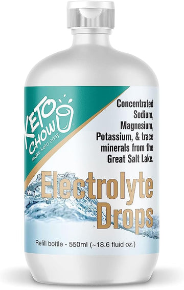 Keto Chow - Electrolyte Hydration Drops - Keto Diets & Intermittent Fasting - Immune Support - Gluten & Sugar Free - Paleo - Sodium, Magnesium, Potassium & Trace Minerals - Unflavored - 18.6 Fl Oz