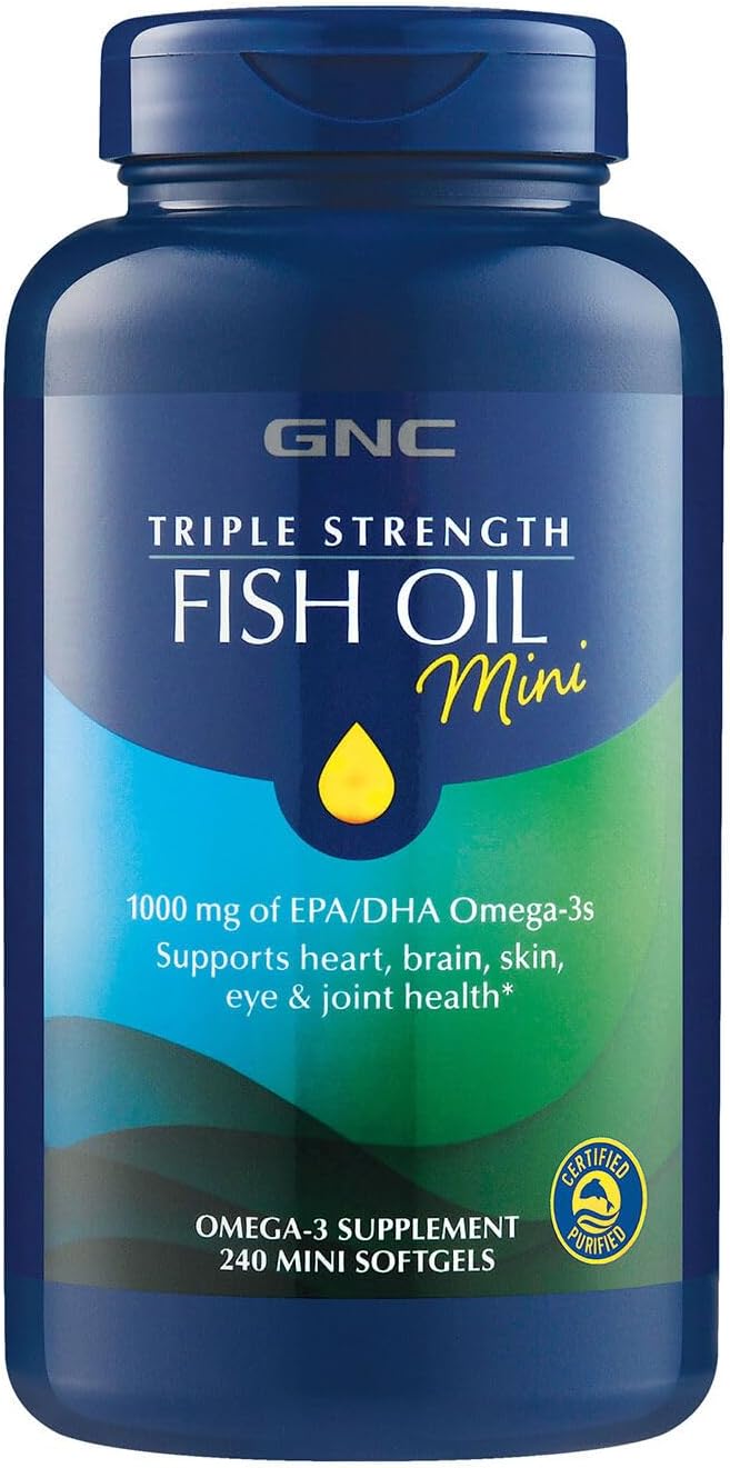 Gnc Triple Strength Fish Oil Mini Omega 3 Supplement, 1000Mg Epa And Dha, Supports Heart, Brain, Skin, Eye And Joint Health, 240 Mini Softgels