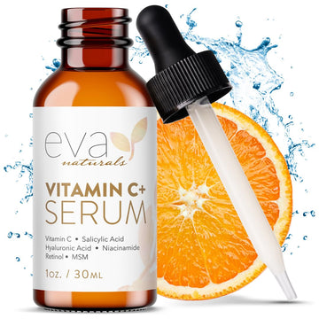 Eva Naturals Vitamin C Face Serum With Hyaluronic Acid - Anti Aging Serum - Reduce Dark Spots, Acne & Wrinkles - Retinol, Niacinamide & Salicylic Acid, Brightening Skin Serum For Glowing Skin