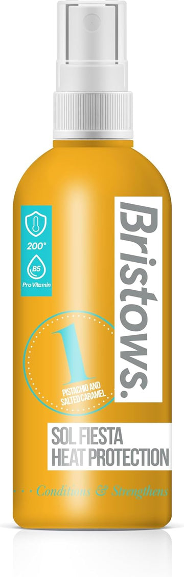 Bristows Heat Protection Sol Fiesta Spray, Sweet Notes Of Salted Caramel And Pistachio. Protects Up To 200 Degrees, Infused With Pro Vitamin B5, Heals & Protects Hair. 200Ml