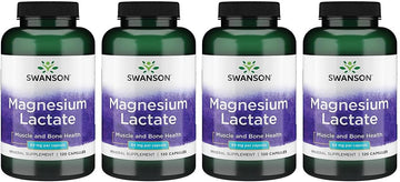 Swanson Magnesium Lactate - Mineral Supplement Promoting Muscle And Bone Health Support - Lactose-Free Lactate Mineral Form For Gentle Absorption - (120 Capsules, 84Mg Each) 4 Pack