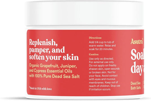 ASUTRA Dead Sea Bath Salts (Skin Rejuvenator), 16 oz | Naturally Soften Skin & Feel Younger | Soak in Rich & Vital Healing Minerals | All Natural & Organic Grapefruit, Juniper, & Cypress Essential Oil
