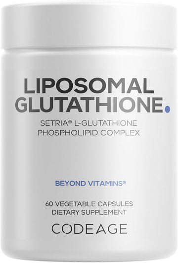 Codeage Liposomal Glutathione Supplement - Pure Reduced Setria L-Glutathione, Liposomal Delivery, Phospholipid Complex - Encapsulated Glutathione Powder Pills - Vegan, Non-Gmo - 60 Capsules