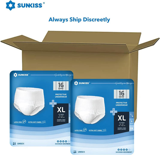 SUNKISS TrustPlus Incontinence and Postpartum Underwear for Men and Women, Disposable Protective Underwear with Maximum Absorbency, Odor Control, XLarge, 16 Count