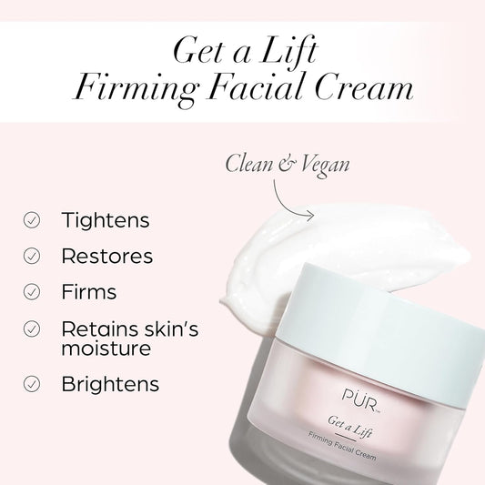 Firming Facial Cream, Get A Lift By Pur Beauty - Triple-Action Lightweight Moisturizer For Face & Neck Tightens Sagging Skin & Restores Firmness For Fine Lines & Wrinkles - Non-Greasy & Gluten Free