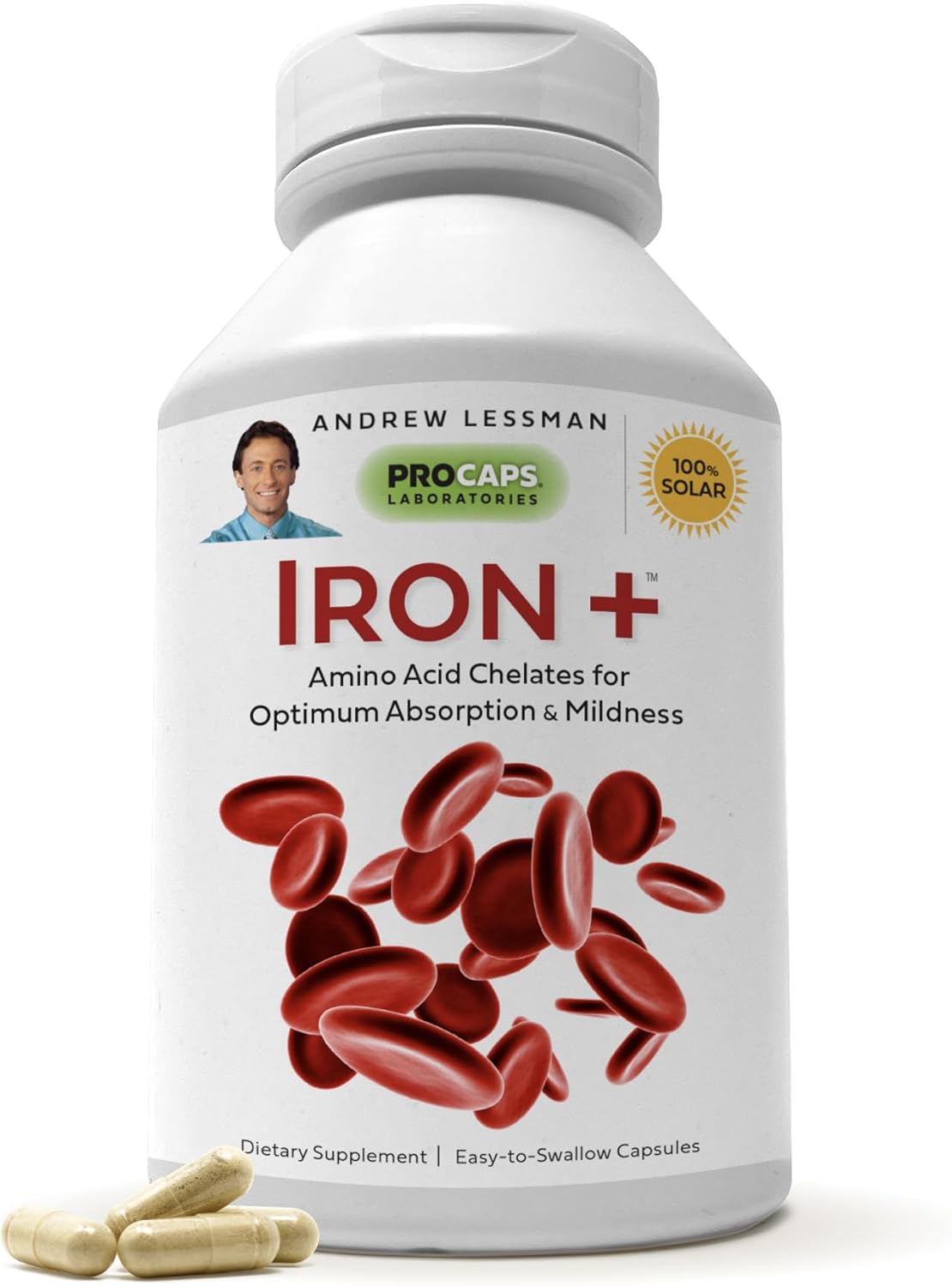 Andrew Lessman Iron Plus 90 Capsules – 18Mg Iron, 100% Pure Amino Acid Chelated Iron (Glycinate & Aspartate), Plus Vitamin C For Increased Absorption, Small, Easy To Swallow Capsules, No Additives