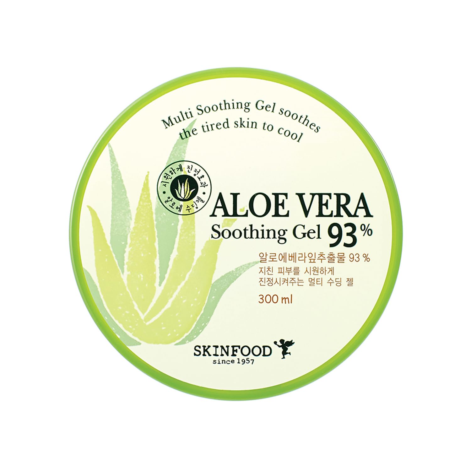 SKINFOOD Aloe Vera 93% Soothing Gel 10.1 fl.oz. (300ml) - Hydrates & Heals Dry Skin - Sunburn Relief, Razor Bumps, Rash & Dandruff Relief - Aloe Vera Gel for Face and Body