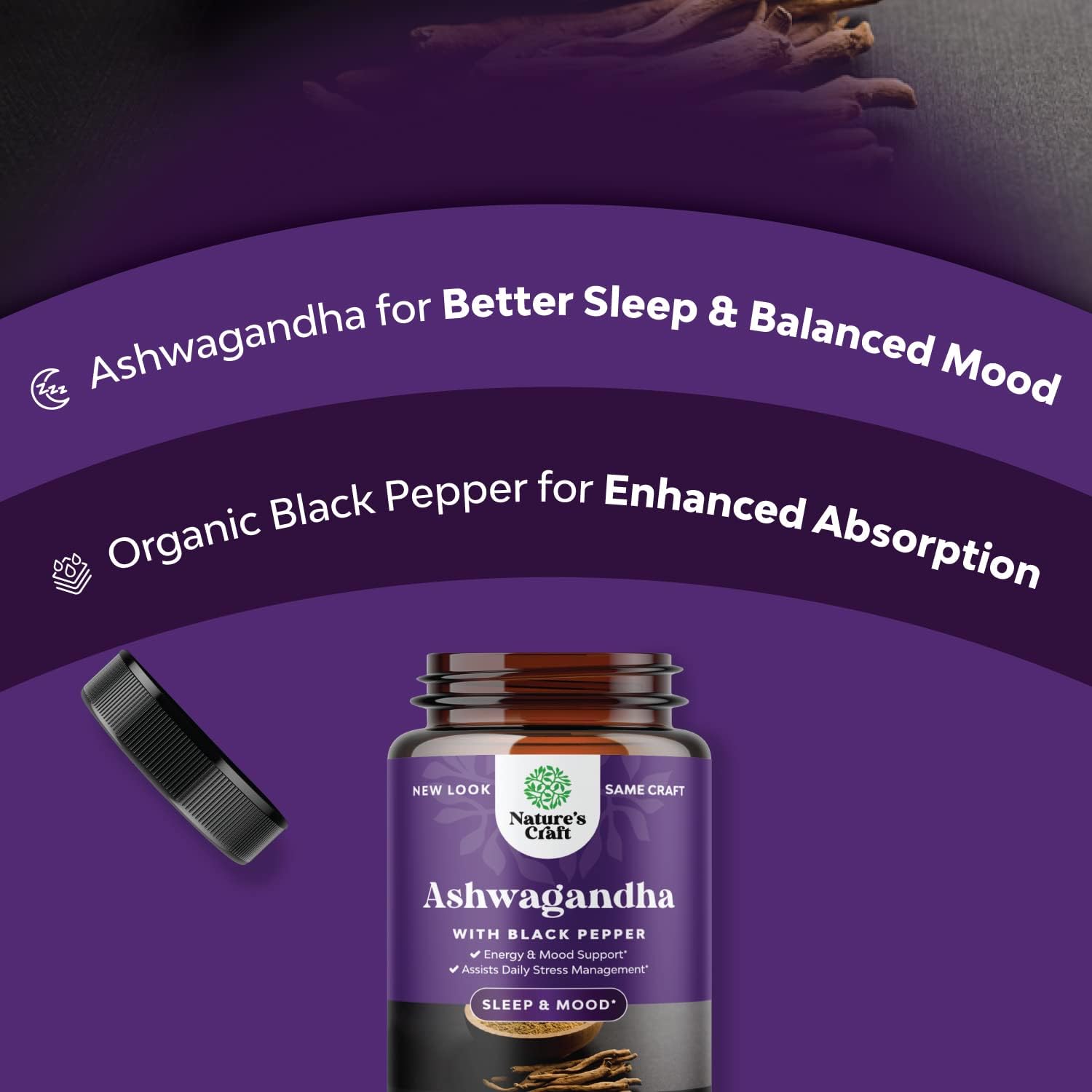 Natures Craft Ashwagandha Root Powder - Natural Supplement Capsules for Sleep Relaxation Improve Mood Increase Immune System - Ashwagandha Indian Ginseng Withania Somnifera - for Men and Women : Health & Household