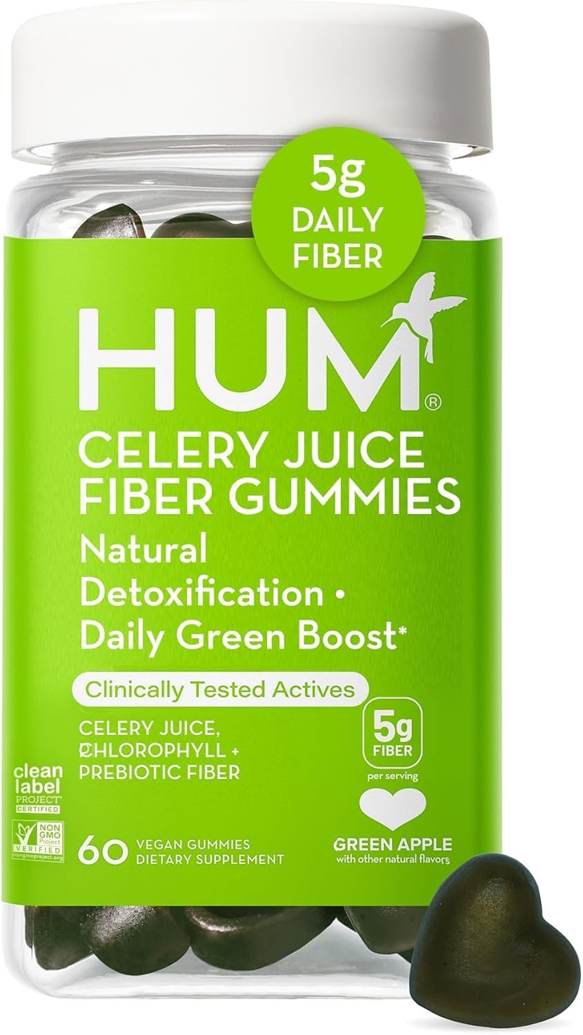 Hum The First Prebiotic Celery Juice Fiber Gummies, Supports Detoxification, A Daily Green Boost Includes Celery Juice, Chlorophyll, Prebiotic Fiber (60-Count)