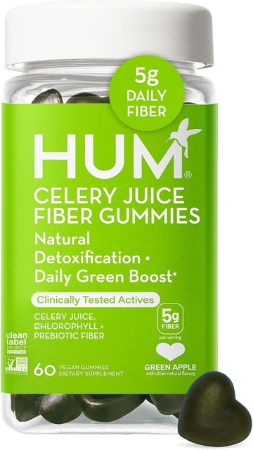 Hum The First Prebiotic Celery Juice Fiber Gummies, Supports Detoxification, A Daily Green Boost Includes Celery Juice, Chlorophyll, Prebiotic Fiber (60-Count)