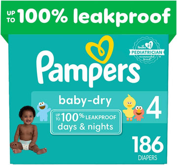 Pampers Baby Dry Diapers - Size 4, One Month Supply (186 Count), Absorbent Disposable Diapers