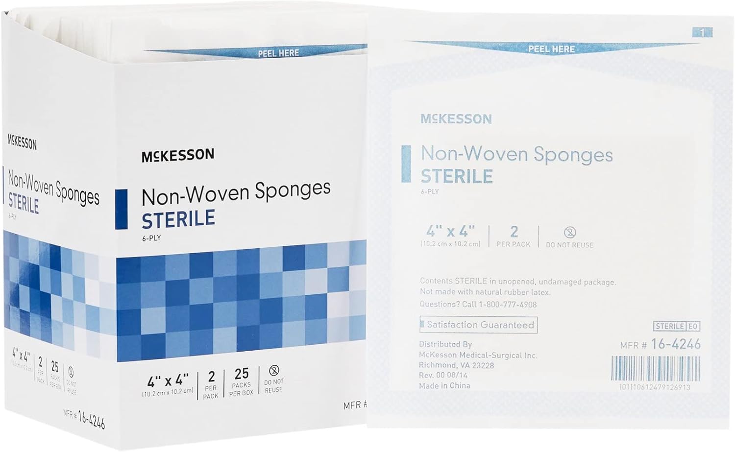 Mckesson Non-Woven Sponges, Sterile, 6-Ply, Polyester/Rayon, 4 In X 4 In, 2 Per Pack, 25 Packs, 50 Total