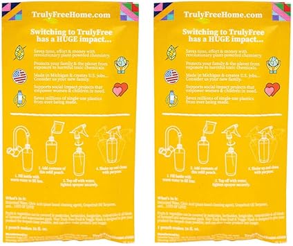 Truly Free Natural Fruit And Veggie Wash Kit - Produce Cleaner Spray (16Oz Reusable Empty Bottle + Two Pouches, 3Oz Ea.) - Diy Vegetable Washer & Fruit Cleanser