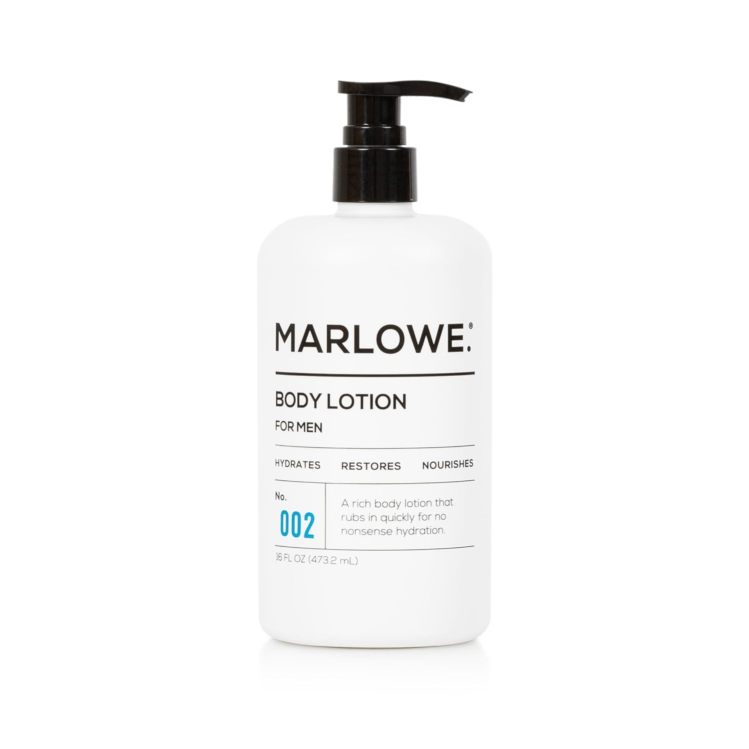 Marlowe. No. 002 Body Lotion 16 Oz Pump, Original, Revitalizing Dry Skin Lotion With Aloe Vera & Amino Acids, Hydrates & Nourishes, Sage & Fir Scent