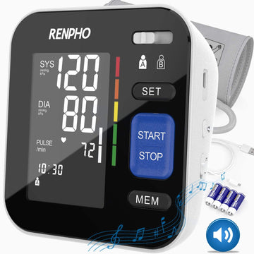 RENPHO Blood Pressure Monitor Upper Arm for Home Use Accurate Automatic BP Machine with Relaxing Music & Speaker, Large Cuff, Digital Large Display, 2-Users, 240 Recordings